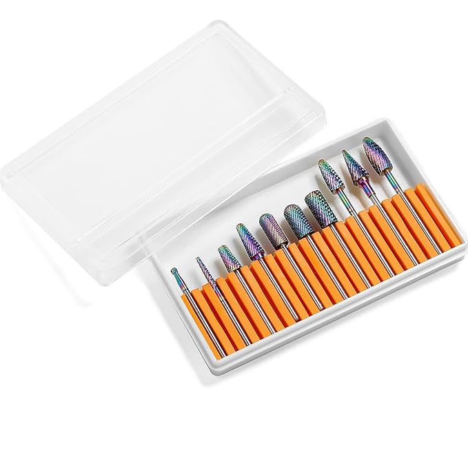 Nail Drill Bits Set, 10Pcs Tungsten Carbide Drill Bits for Nails Remove Acrylic Poly Nail Gel Polish, 3/32" Nail Files for Nail Cutter Cuticle Manicure