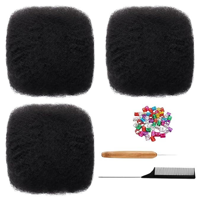Afro Kinkys Bulk Human Hair for Dreadlock Extensions,Repair Locs, Twists and Braids, 90 Gram Each Package 100% Human Hair Afro Kinky Bulk Can be Dyed and Bleached (Natural Black, 10inch)