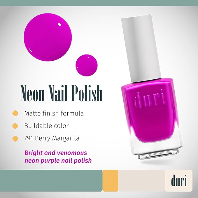 duri 791 Berry Margarita - Neon Purple Nail Polish, Semi Matte, Fast Drying, 0.45 Fl Oz