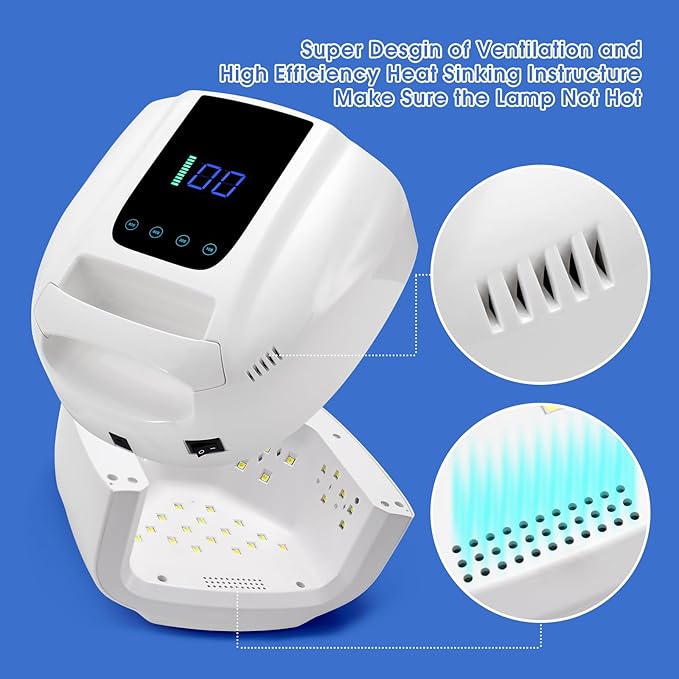 UV LED Nail Lamp 96W, Rechargeable UV Light for Gel Nails with Metal Base, Auto Sensor and 4 Timer Settings, Salon Quality UV Nail Light(White)