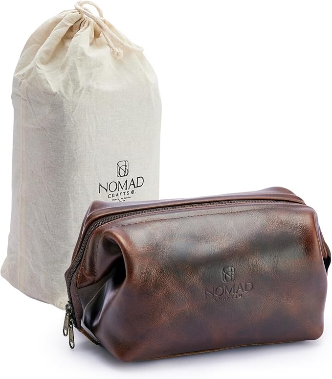 Premium Leather Travel Toiletry Bag, King-Size Dopp Kit with Waterproof Lining, For Men and Women