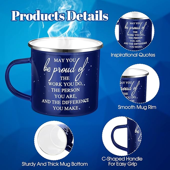 Dandat 3 Pcs Thank You Gift for Men Employee Appreciation Gift Leather Toiletry Bag 12 oz Inspirational Enamel Mug Motivational Keychain May You Be Proud Sign for Coach Men Teacher Male Staff (Blue)