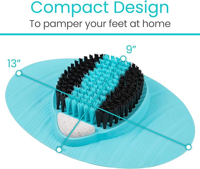 Vive Foot Scrubber for Use in The Shower - Feet Cleaner for Dead Skin with Pumice Stone - Massager and Brush Exfoliating - Callus Remover, Improve Circulation and Relieves Pain - Nonslip Suction Cups