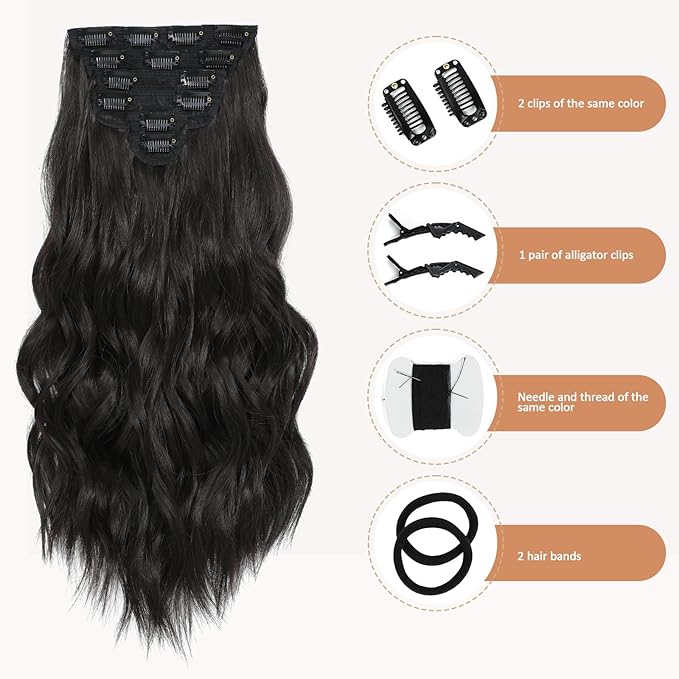 Clip in Hair Extensions for Women - 20 Inch Long Wavy Brown Extensions, 6PCS Dark Brown Hairpieces that Blend Naturally with Your Real Hair (20 Inch, Dark Brown)