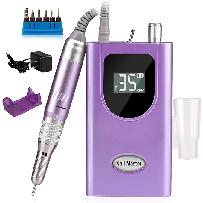35000RPM Portable Nail Drill Machine, HoMove Professional Nail Drill Machine, Rechargeable Electric Efile Nail Drills for Acrylic Gel Nails, Cordless Portable Nails Drill【Purple】