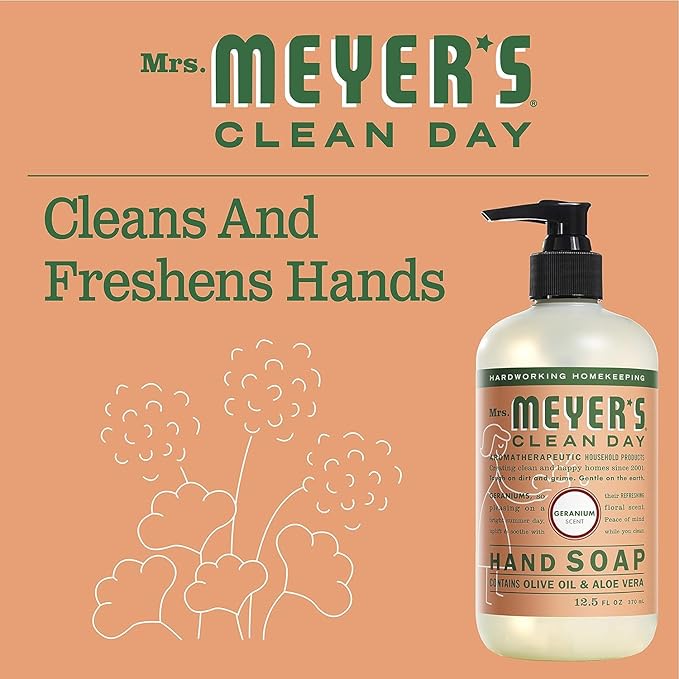 MRS. MEYER'S CLEAN DAY Hand Soap, Geranium, Made with Essential Oils, 12.5 oz- Pack of 2