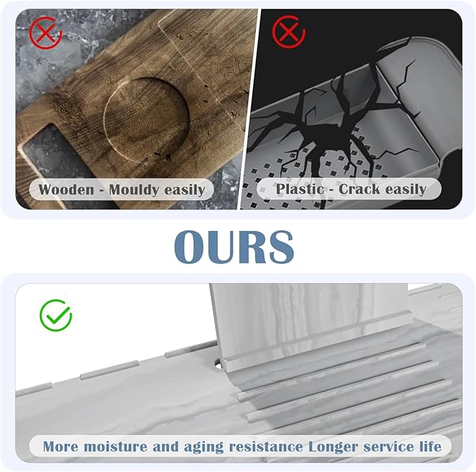 Luxury Bathtub Caddy Tray, Made of Stainless Steel and Silicone, Waterproof, Anti-Bending, Solid Bath Tray for Tub, Ideal Gift for Woman and Man Relaxing, 35.4×6.7 inches