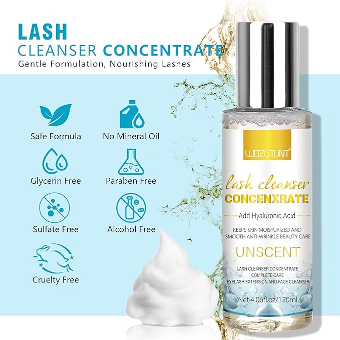 4.06fl oz Lash Shampoo Concentrate for Lash Extensions, Lash Cleanser Concentrate Eyelash Extension Cleanser Professional Lash Concentrate for Lash Extension Natural Foaming Cleanser Lash Cleanser Kit