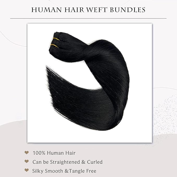 Sew in Hair Extensions Real Human Hair, 20 Inch 100G Hand Tied Weft Hair Extensions Human Hair Jet Black Hair Extensions Real Human Hair Weave Bundles Sew in Weft Extensions for Women