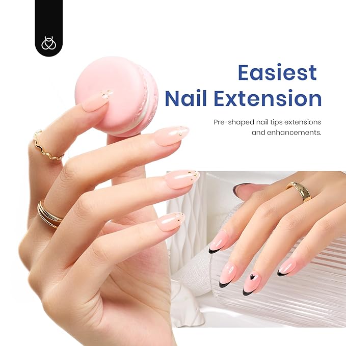 Beetles Gel Nail Kit, Short Almond Nail Tips Easy Extension Set 240 Pcs Pre Shaped Clear Full Cover Fake Nails Tips with 5 In 1 Nail Glue Uv Led Lamp DIY Manicure Gifts for Women