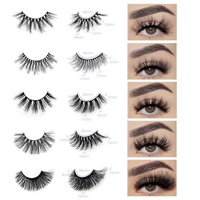 Wholesale Mixed Lashes Pack 3D Faux Mink Eyelashes 5 Style 100 Pairs Fluffy Volume Natural Charming Look Medium Length Eyelashes Cotton Band Handmade Reusable Soft False Eyelashes (5 styles-100 pairs)