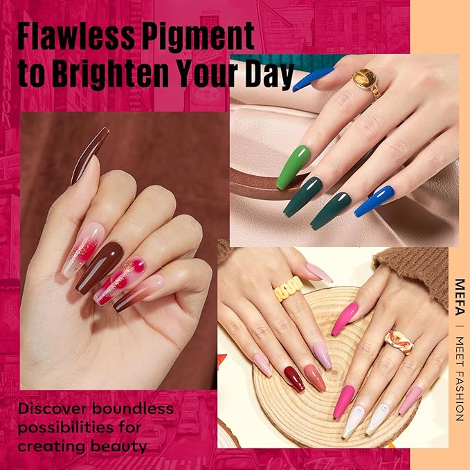 MEFA Gel Nail Polish Set, 32 Colors Burgundy Red Gel Polish Set Champagne Gold Glitter Nail Polish Gel Soak Off Dark Red Purple Shimmer Nude Brown Gel Nail Gifts for Women Girl DIY Salon Home Manicure