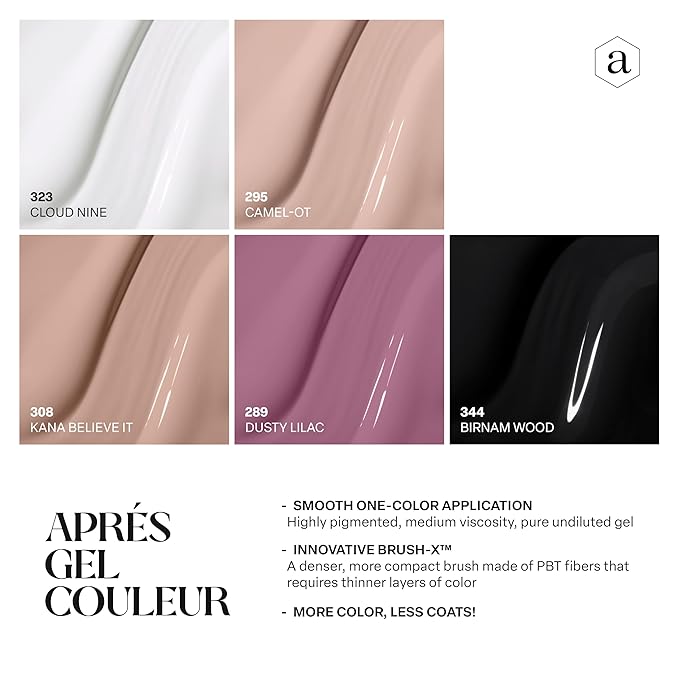 Apres Gel Couleur Combo Set, 5 Color Gel Nail Polish, Bright Nude Pastel Colors with Brush-X Nail Art Brush, 2024 Edition (Set 13)