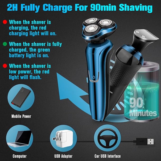 Electric Razor for Men, Men's Rotary Shavers, Waterproof,Wet and Dry Rechargeable Electric Shaver for Men's Faces with a Cordless and Floating Head, Portable Travel Razor,an Ideal Gift for Men