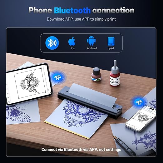 A41 Tattoo Transfer Printer, Wireless Tattoo Printer Machine with 10pcs Paper, 2600mA Portable Thermal Tattoo Stencil Printer for Tattoo Artist & Beginners, Compatible iPad, Phone & PC