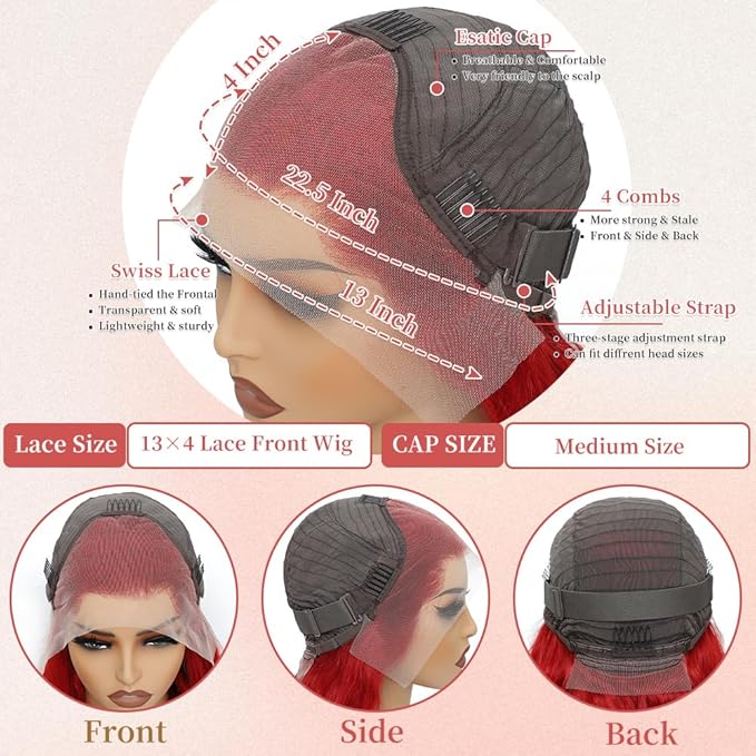 26 Inch Red Lace Front Wigs Human Hair Pre Plucked 13x4 Body Wave Colored Red Human Hair Wig HD Lace Frontal Wigs Human Hair Red Wig Human Hair 180% Density Glueless Wigs Human Hair