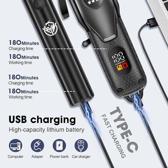 Professional Hair Clippers Set for Men,Cordless Rechargeable Clippers Set and Trimmers Kit, Haircut Clipper Set for Barbers with LED Display, Gifts for Men