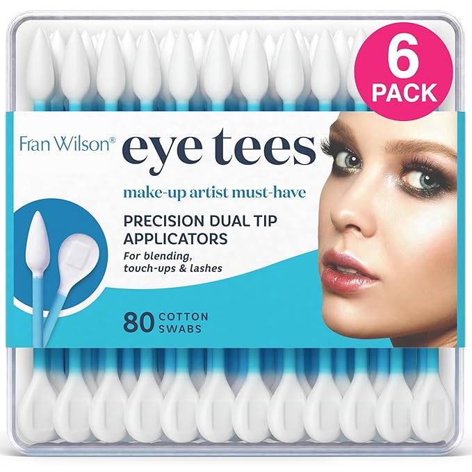 Fran Wilson EYE TEES COTTON TIPS 80 Count (6 PACK) - Precision Makeup Applicator, Double-sided Swabs with Pointed and Rounded Ends for Perfect Blending, Effective Cleaning and Precise Touch-ups