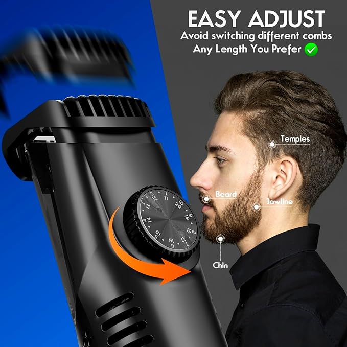 Vacuum Beard Trimmer for Men Rechargeable, IPX6 Waterproof Mustache Trimmer with Adjustable Length Combs (1/25’’-4/5’’), Men’s Electric Stubble Trimmer, Cordless with Built-in Vacuum (Black)