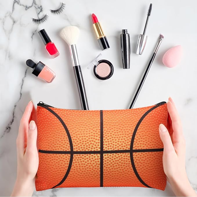 Eccliy 20 Pcs Basketball Makeup Bags Bulk Sport Team Gifts Basketball Cosmetic Bag Accessories for Women Toiletry Zipper Pouch Travel Canvas Gifts Stuff for Party Team Players Lover
