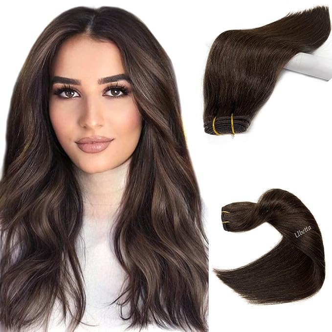 Sew in Weft Hair Extensions Human Hair Bundles, Dark Brown Sew in Hair Extensions Real Human Hair for Women, 120G 16Inch Remy Human Hair Sew in Extensions Hand Tied Weft Hair Extensions
