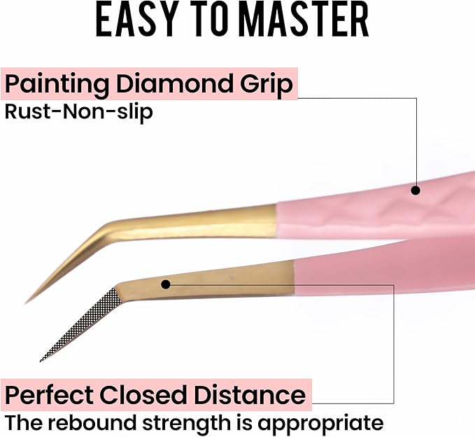 Fiber Tip Lash Tweezers For Eyelash Extension 4 Pcs Tweezers Professional Artist Tech Work Kit Tools,Best Volume Eyelash Lashes Extensions Precision Supplies Volume Boot 90 45 Degree(Pink)