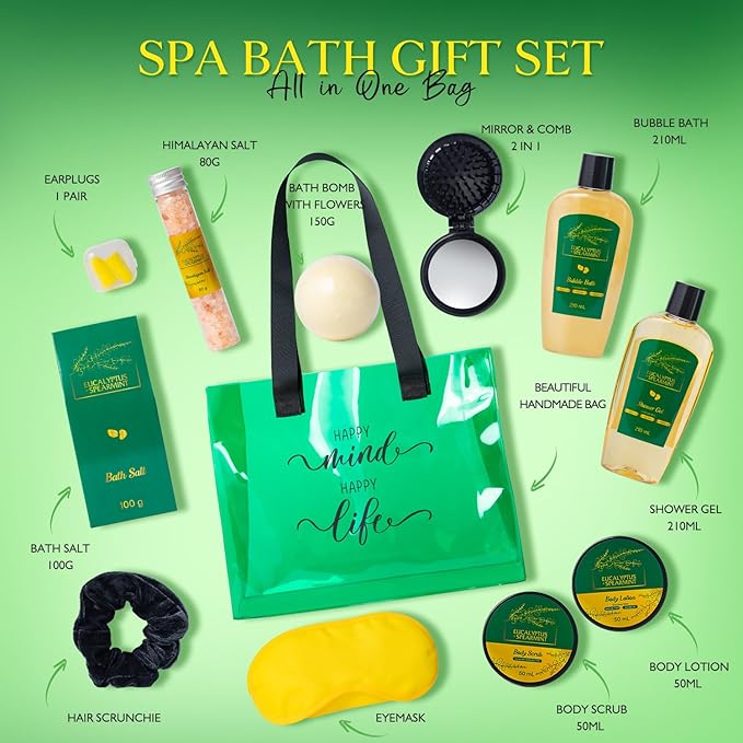 Mother's Day Gifts for Mom Spa Gift Basket Set - Unique Gift Set for Teen Girls Tote Bag for Women, Eucalyptus & Mint Gift Baskets Spa Kit, Birthday Gifts Luxury Bath & Shower Package for Women