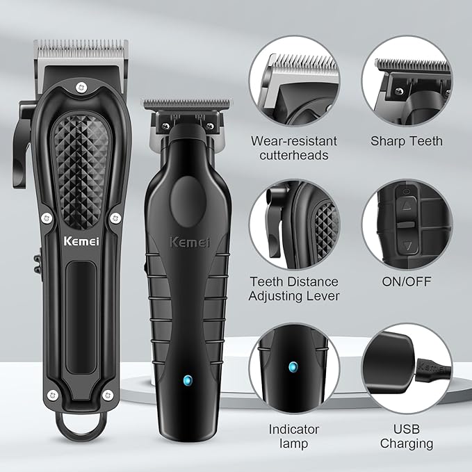 KEMEI Professional Hair Clippers Set for Men, Cordless Rechargeable Barber Clippers & Trimmers Kit, Clippers for Hair Cutting, Gifts for Men