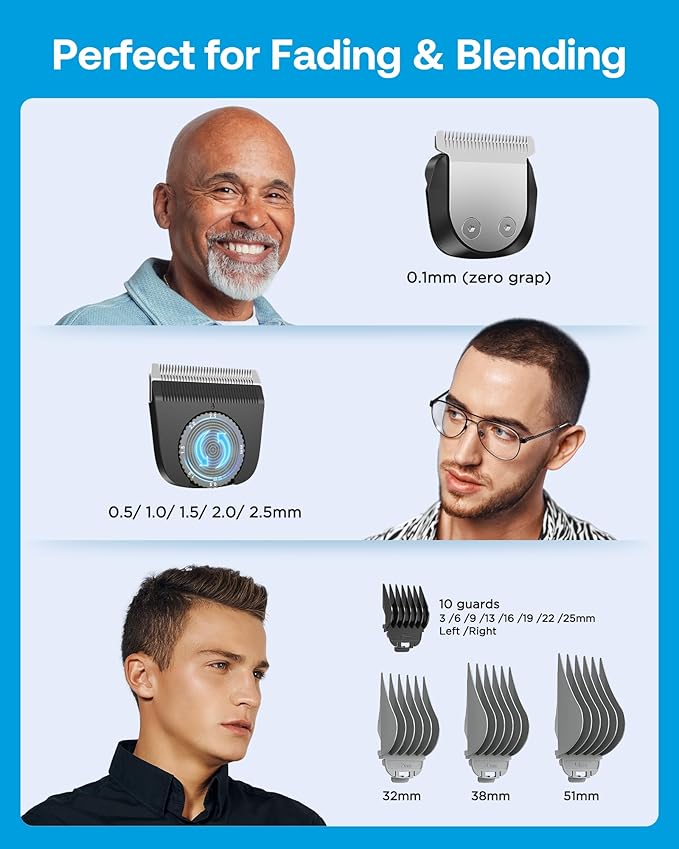 GLAKER Hair Clippers for Men - Cordless 3 in 1 Versatile Hair Trimmer with Extra Long Guards, Detachable Blade & Storage Bag, Complete Mens Grooming Kits, Ideal Gifts for Men