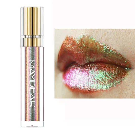 Maydear Chameleon Lipstick, High Pigmented Green Lipstick for Women Metallic Shine Lip Gloss, Full-Coverage Multichrome Long Lasting Rainbow Lip Makeup, Fuchsia Green