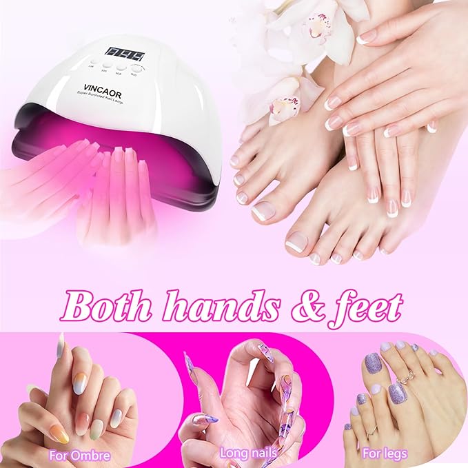 VINCAOR UV Light for Gel Nails, 180W Nail Dryer UV Gel Lamp, Nail Polish Light with 4 Timer Settings, 45 Beads, Polish Curing UV LED Dryer with Automatic Sensor（Purple Light