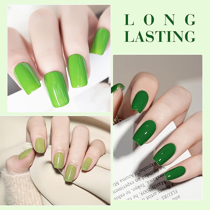 CANNI Green Gel Nail Polish Set, 6 Colors 9ML Evergreen Olive Light Green Gel Nail Polish Spring Set Nail Gel Polish Soak Off Uv LED Lamp Nail Art Design Manicure Salon for Women