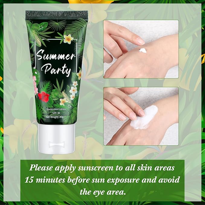 24 Pcs Mini Sunscreen Bulk for Summer Wedding Party Spf 30 Water Resistant Sunscreen Lotion Bulk 1oz Travel Size for Thank You Gifts Wedding Party Supplies(White Cream,Tropical)