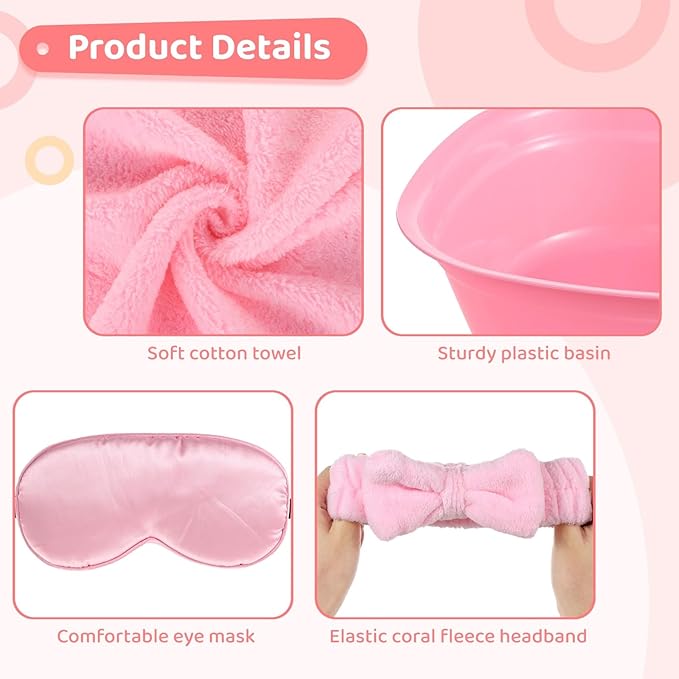 64 Pcs Kids Foot Spa Kit for Girl Spa Party with Pink Washbasin Salon Towels Nail Kit for DIY Manicure, Sleepover Party Favors for Little Ones, Foot Care Kit