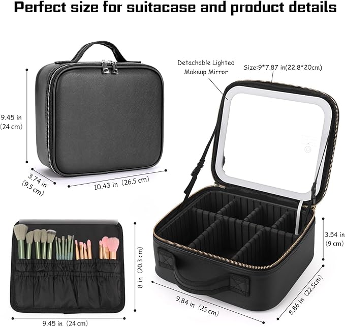 Makeup Bag with Mirror is with Waterproof Design Makeup Bag With Led Mirror, Best Gift is Makeup Case With Lighted Mirror.Makeup Bag With Mirror 3 Color Scene (black)