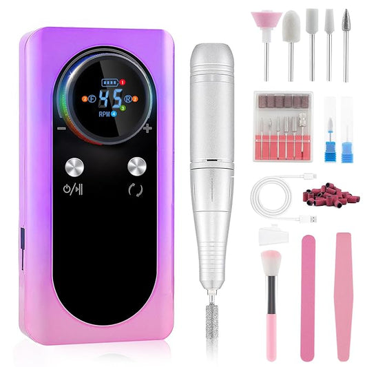 45000 RPM Nail Drill Machine Cordless, Rechargeable Electric Nail File Machine Professional Drill Tools for Acrylic Nails Gel Salon Manicure Pedicure