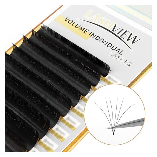 LASHVIEW 0.07 Thickness C Curl 8-15mm Mixed Tray Volume Faux Eyelash Extensions Silk Individual Lash Extensions Pure Korean Silk lashes Soft Application for Professional Salon Use
