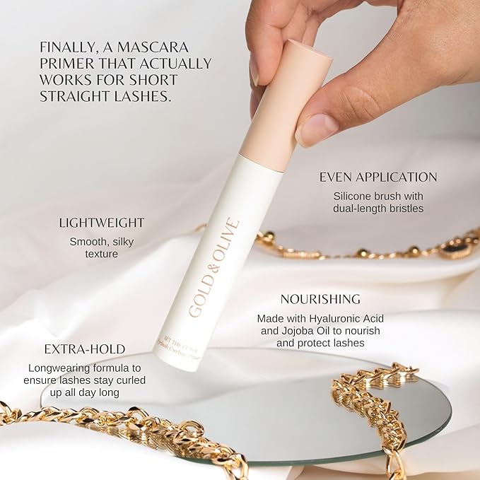 Gold & Olive: Set the Curve Eyelash Curling Mascara Primer - A strong hold longwearing natural makeup formula to keep straight stubborn short lashes curled up all day long