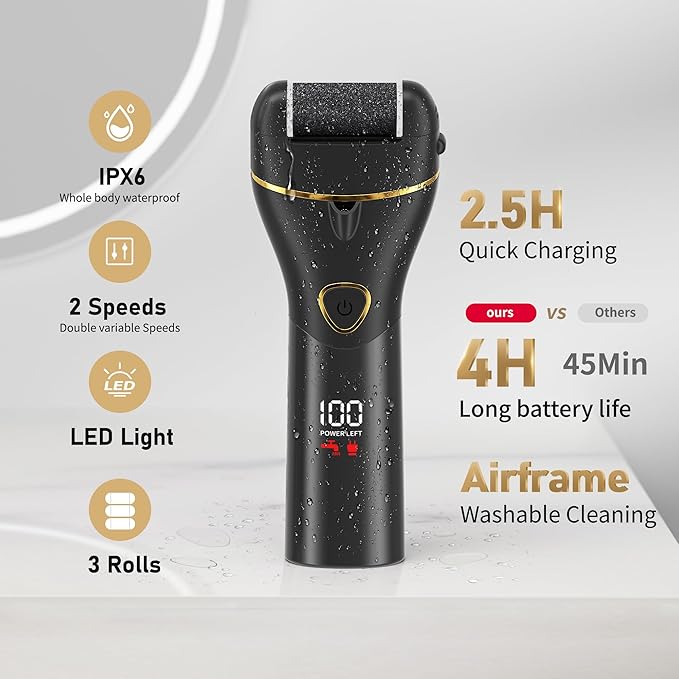 Foot Scrubber Rechargeable,callus Remover For Feet, Electric Foot Callus Remover Kit, Ipx6 Washable Cleaning, 4H Long Battery Life,Professional Pedicure Tools For Dead,hard Cracked Dry Skin Ideal Gift