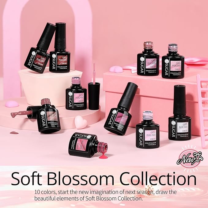 UR SUGAR Jelly Gel Nail Polish Set, 10 Colors Spring Summer Nude Pink Translucent Nail Art Gel Kits Soak Off Manicure DIY Home Nail Salon for Women