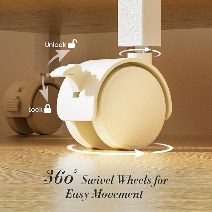 Makeup Organizer Cart with 2 Drawers, Rolling Bathroom Organizers and Storage- Versatile Skincare Perfume Storage Vanity Organizer, Natural Wood and White Iron