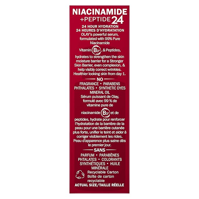 Olay Niacinamide + Peptide 24 Anti-Wrinkle Serum, Fragrance-Free, 1.3oz FL