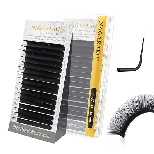 NAGARAKU Eyelash Extensions Individual Lashes Extensions Classic Lash Matte Black 16 Rows Soft Natural Matte Black Professional Beauty Salon Lashes Supplies - 0.07N 14mm
