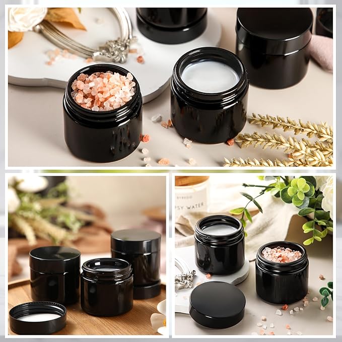 Domensi 32 Pcs 2 oz Glass Jars with Lids Travel Size Round Leakproof Empty Cosmetic Jars with Inner Liners Lid for Storing Makeup Lotions Face Cream Ointments Candle DIY Making(Black)