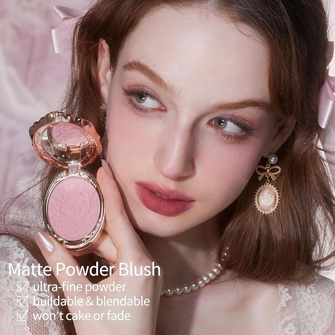 Flower Knows Strawberry Rococo Embossed Blush,Pink Matte Finish,Buildable & Blendable Makeup Blush for cheeks,Soft & Long-lasting for Girls & Women(03 Classic Ballet, 5g)