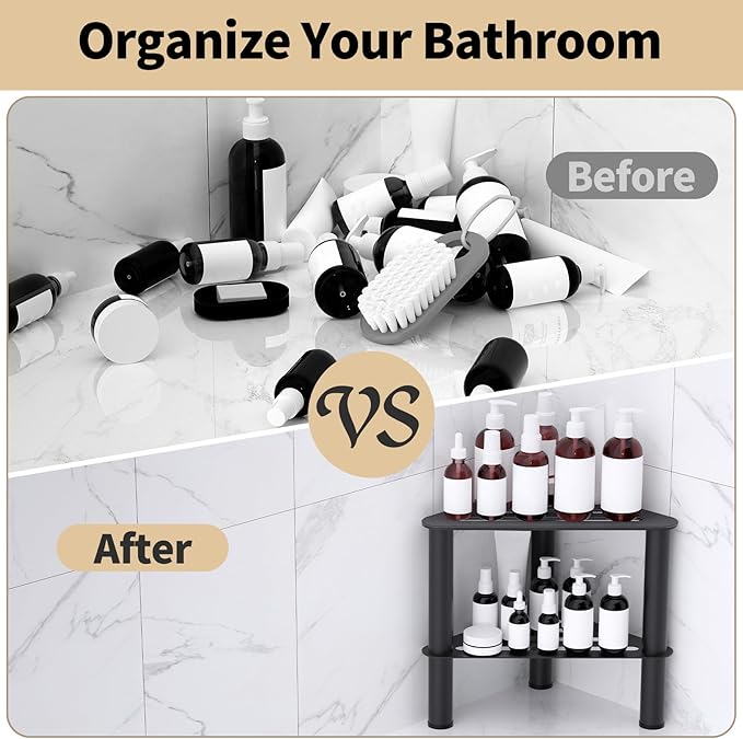 Metal Corner Shower Foot Stool for Shaving Legs, Shower Foot Rest Bench for Inside Shower with Storage Shelf, Small Step Stools, Waterproof Non-Slip Bath Stool to Sit (Black)