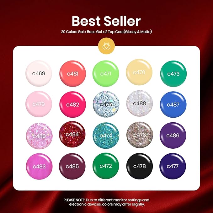 Beetles Glitter Gel Nail Polish Set, 23pcs Gel Polish Brown Pink Blue Purple Green Soak Off UV Kit with Glossy Matte Top and Base Coat