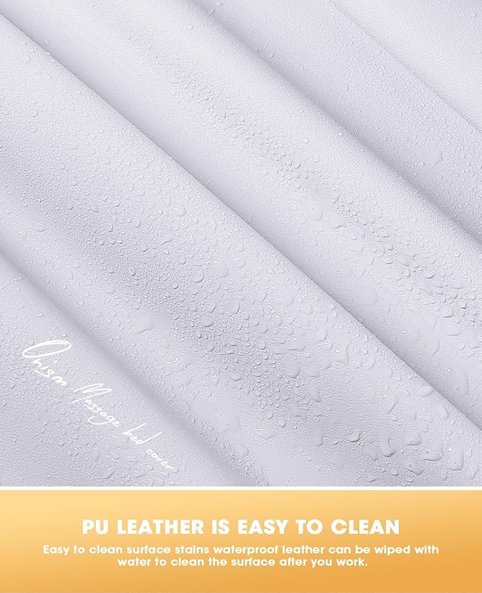Onism Lash Bed Cover-Wipeable PU Leather Massage Bed Cover, Waterproof Soft and Comfortable Spa Bed Cover with Storage Pocket for Eyelash Extension Bed Massage Bed Perfect for Salon Spa Home Use White