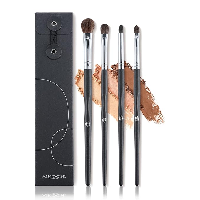 ENERGY Eyeshadow Brush Set - 4PCS Natural Hair Blending Brushes for Powder, Cream & Liquid Makeup with Travel Dust Covers - Eye Makeup Tools for Shading & Detailing - Pro Kit for Artists & Beginners
