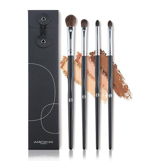 ENERGY Eyeshadow Brush Set - 4PCS Natural Hair Blending Brushes for Powder, Cream & Liquid Makeup with Travel Dust Covers - Eye Makeup Tools for Shading & Detailing - Pro Kit for Artists & Beginners